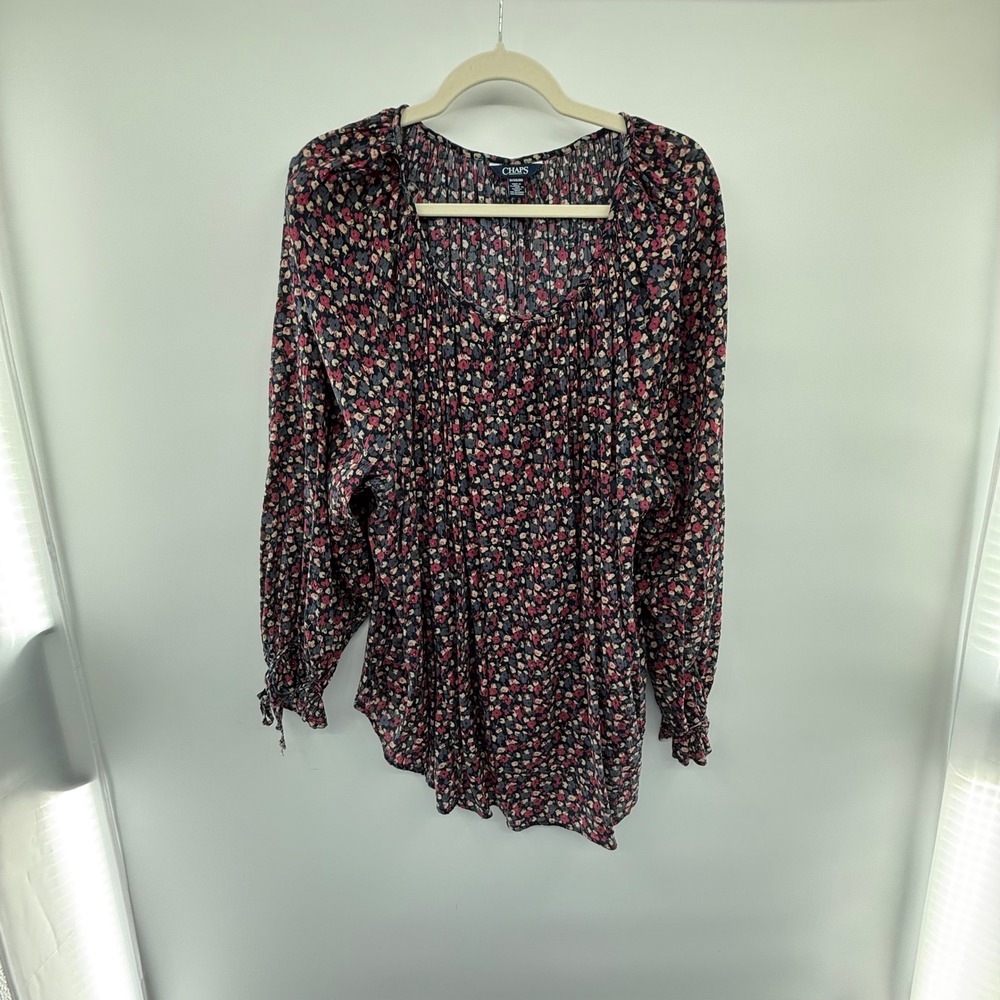 Chaps‎ XL Floral Blouse Boho Cottagecore Fall Top Vintage Pleated Peasant